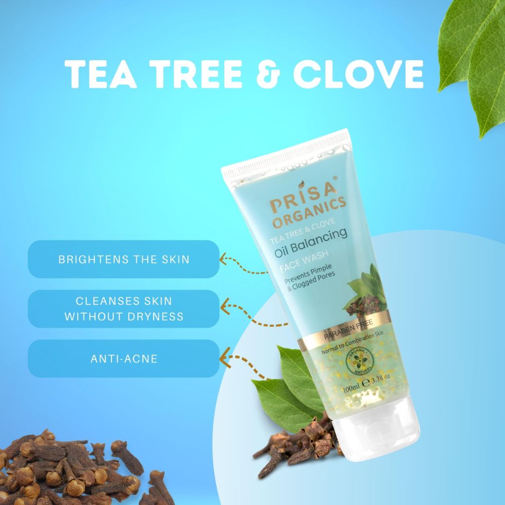 Prisa Organics Tea Tree & Clove Oil Balancing Face Wash - Distacart