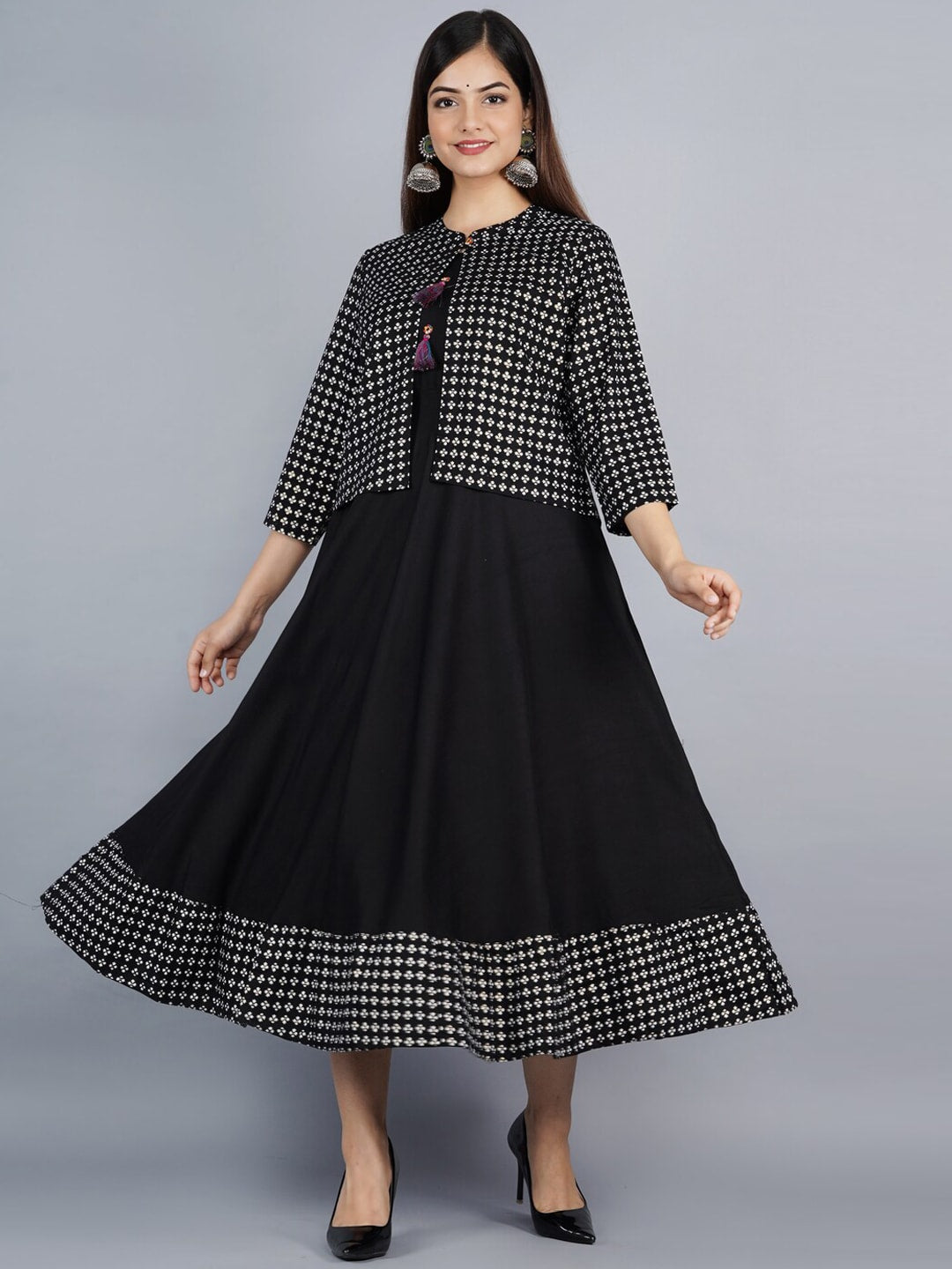 Kalini Women Black Geometric Printed Anarkali Kurta - Distacart