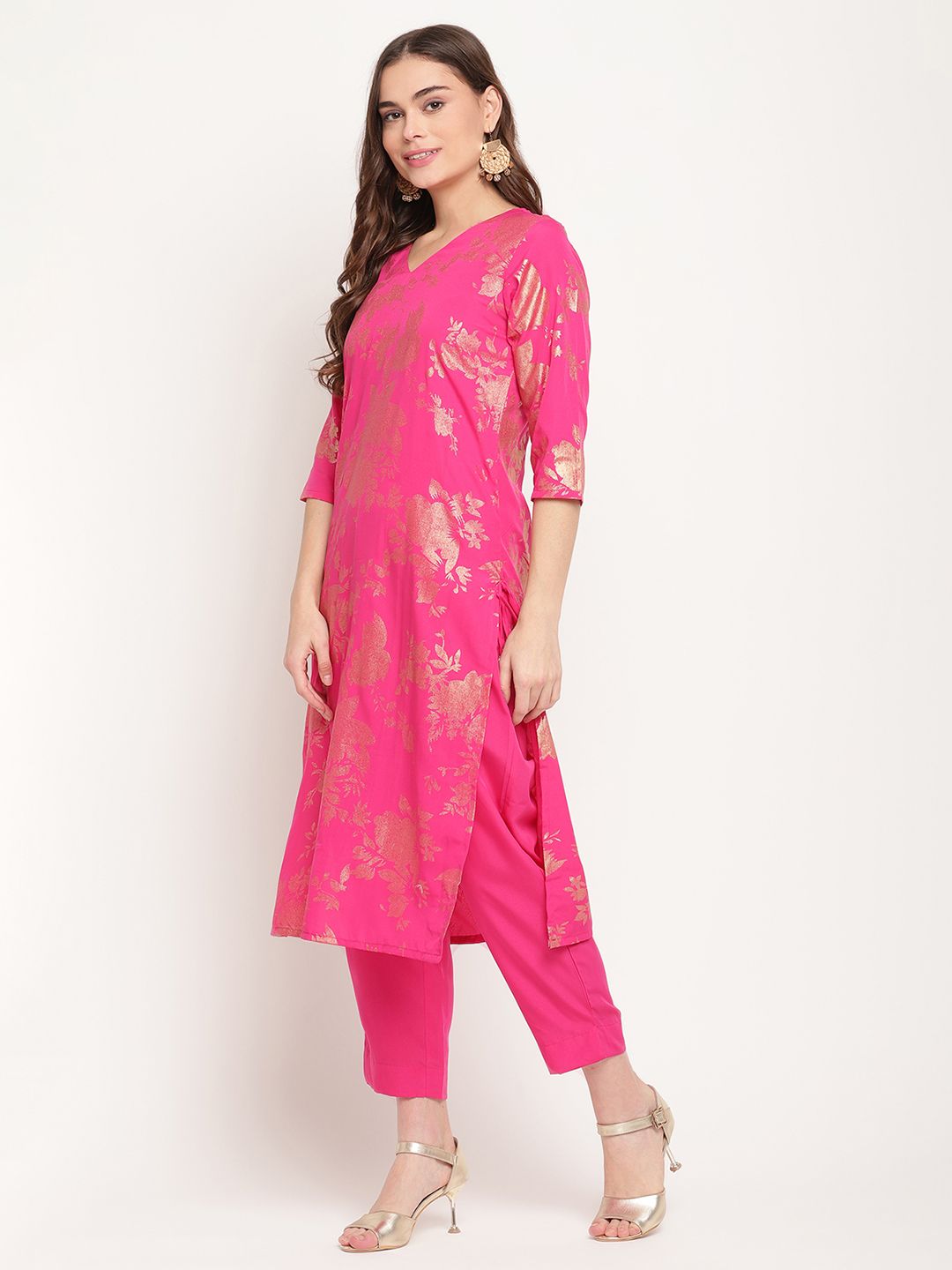 Ahalyaa Dark Pink Crepe Printed Salwar Suit Sets With Dupatta