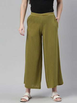 Souchii Olive Green Knitted Ethnic Palazzos - Distacart