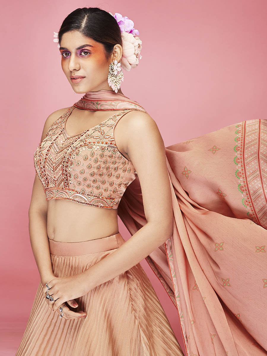 Myra Orange Art Silk Embroidered Designer Lehenga - Distacart