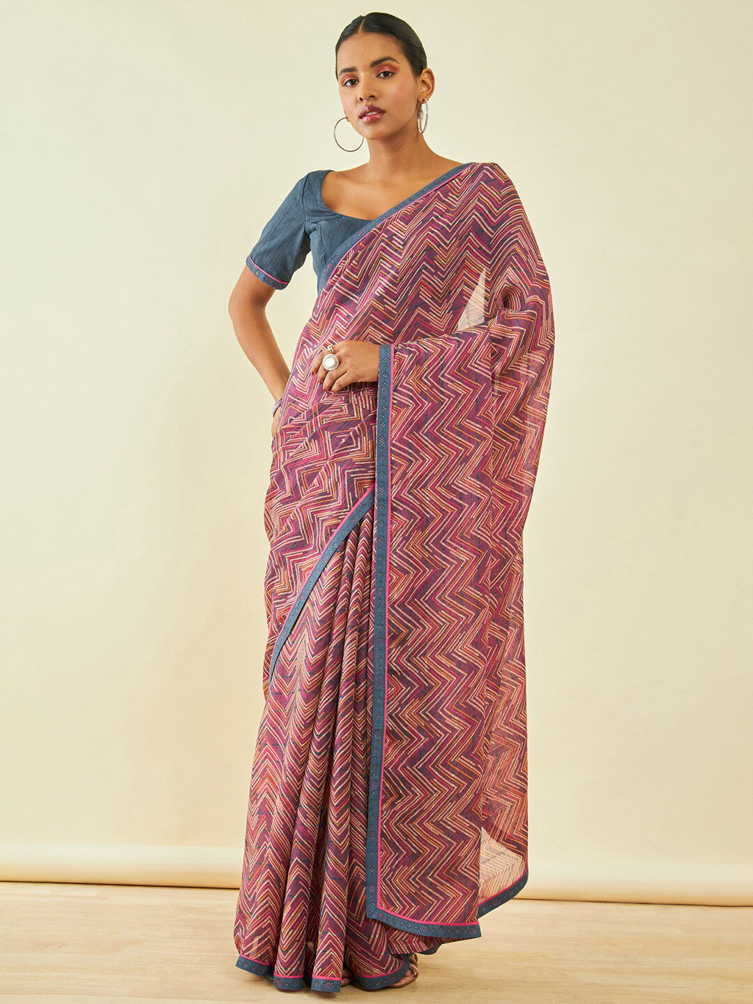Soch Chevron Printed Beads And Stones Saree - Distacart