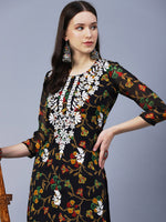 Thumbnail for Kalini Women Floral Printed Georgette Chikankari Embroidery Kurti - Distacart