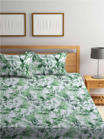 Thumbnail for BOMBAY DYEING Serenita Green & White Floral Cotton 144TC Queen Bedsheet & 2 Pillow Covers - Distacart
