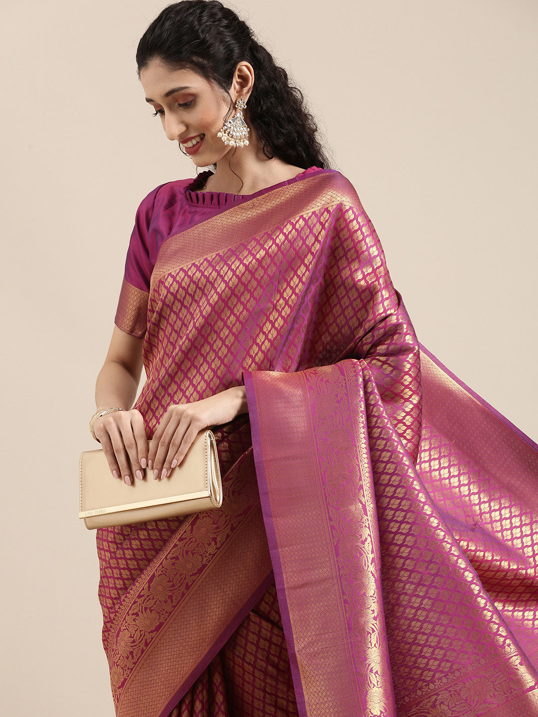 Saree Mall Magenta Ethnic Motifs Zari Silk Blend Banarasi Saree For Women - Distacart