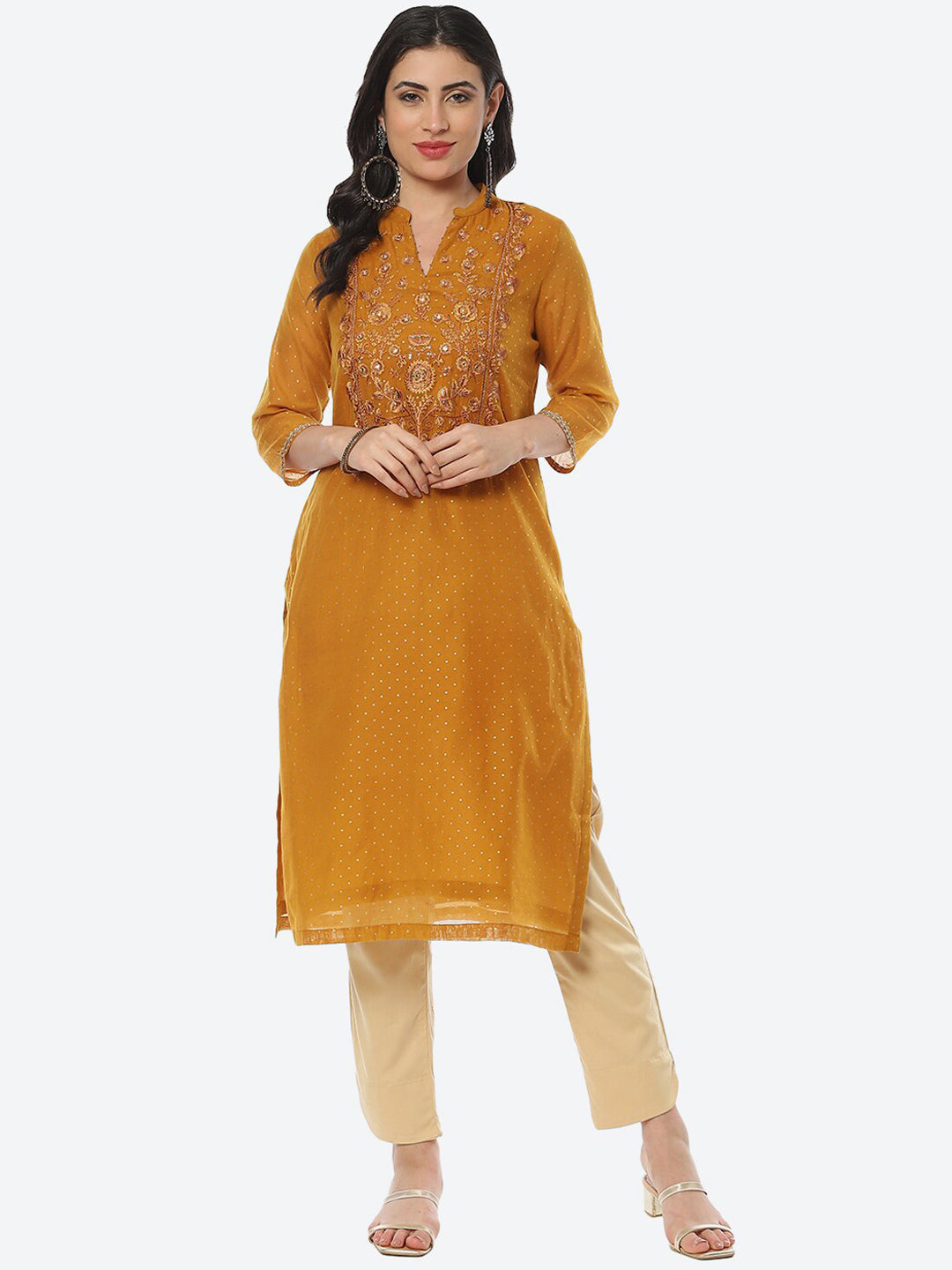 Biba Women Polka Dots Printed Thread Work Kurta - Distacart