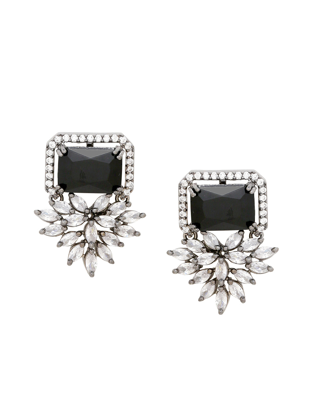 Shoshaa Silver-Plated & Black CZ Studded Contemporary Drop Earrings - Distacart