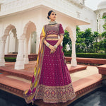 Thumbnail for Wine Heavy Viscose Khatli, Embroidery & Mirror Work Unstitched Lehenga Choli - Sisha Keshav - Distacart