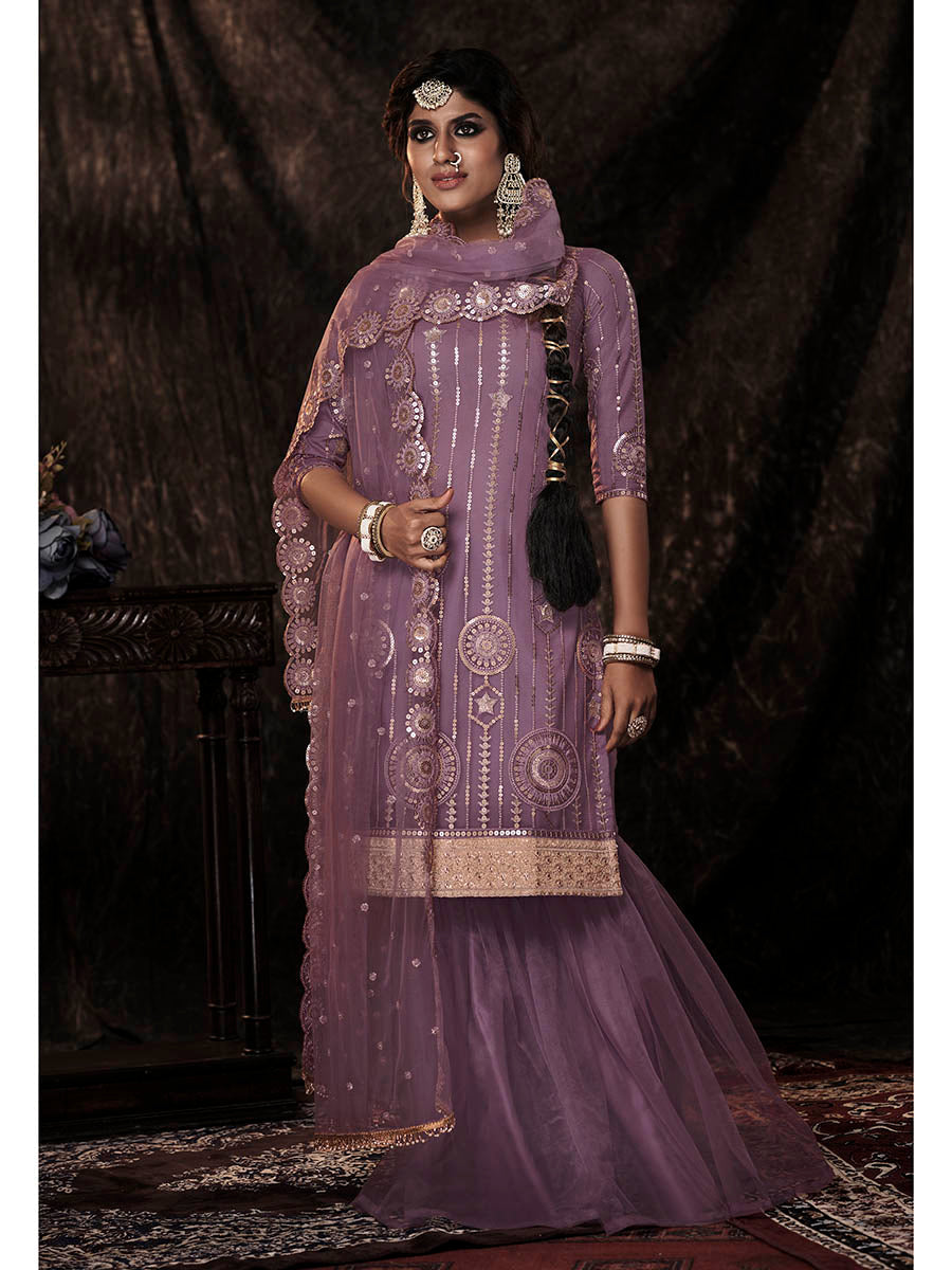 Myra Onion Net Embroidered Sharara Suit - Distacart