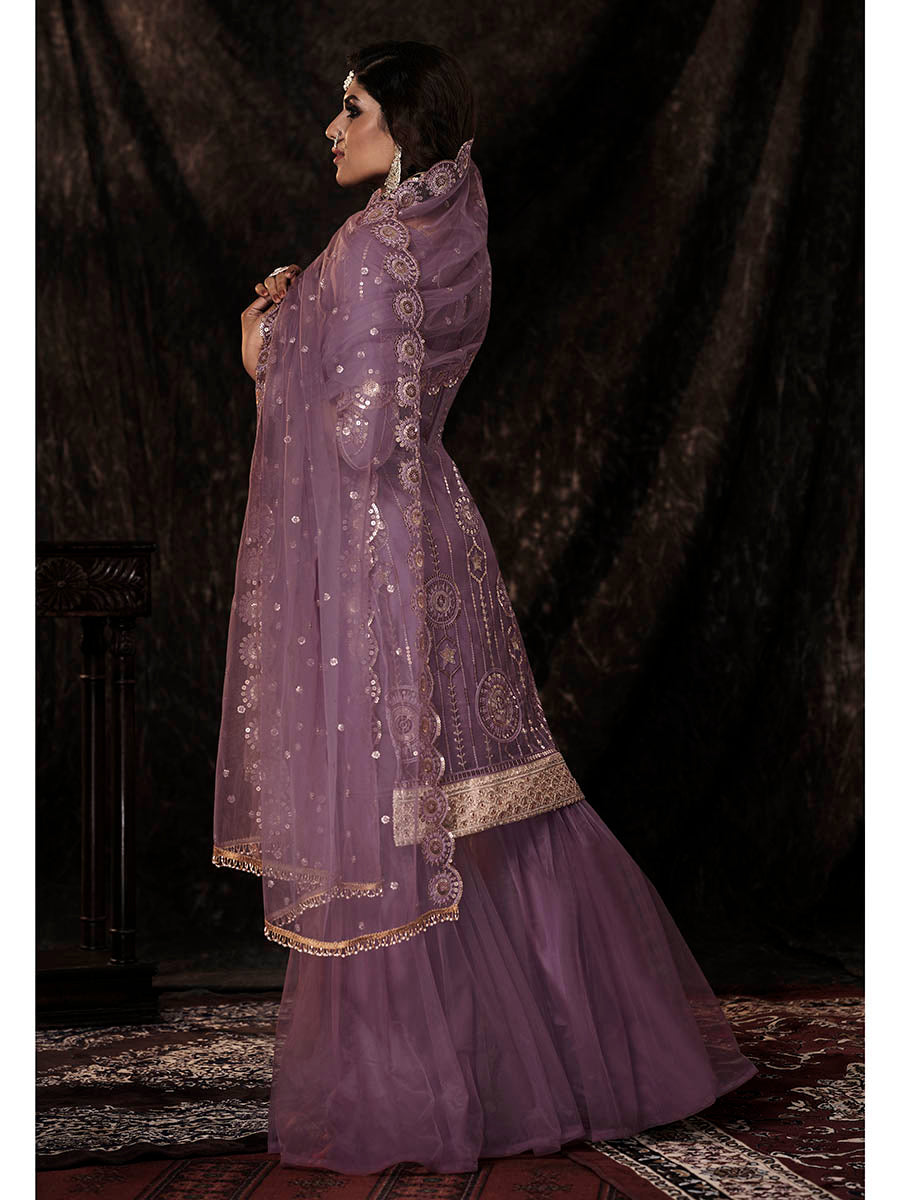 Myra Onion Net Embroidered Sharara Suit - Distacart