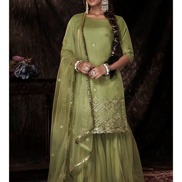 Myra Parrot Net Embroidered Sharara Suit - Distacart