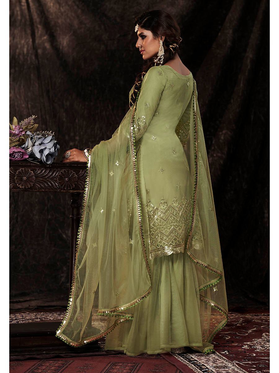 Myra Parrot Net Embroidered Sharara Suit - Distacart
