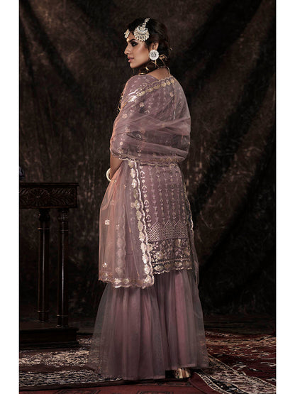 Myra Lilac Net Embroidered Sharara Suit - Distacart
