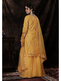 Thumbnail for Myra Mustard Net Embroidered Sharara Suit - Distacart