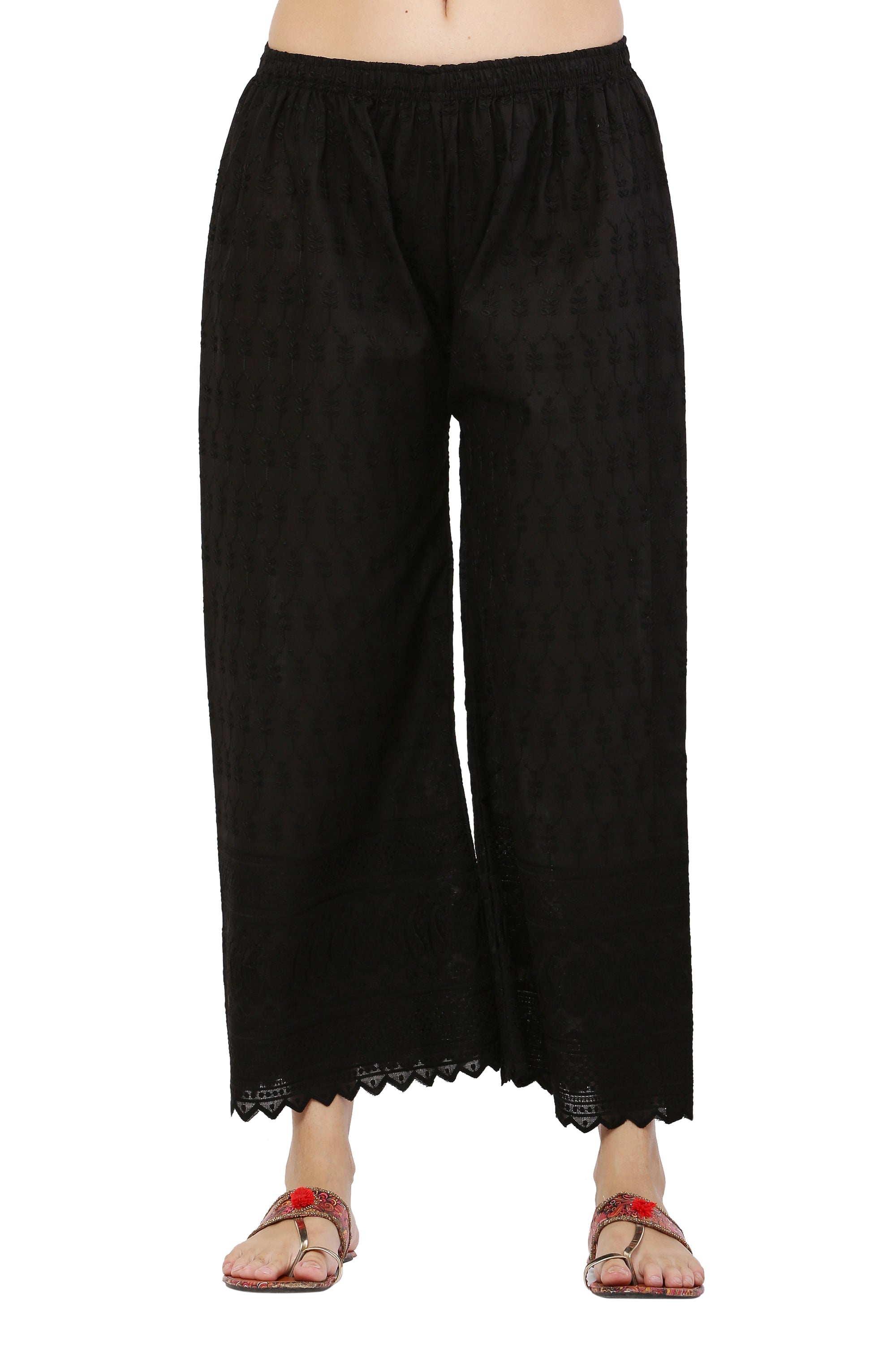 PAVONINE Black Color Half Schiffli Chikankari Cotton Fabric Sharara For Women - Distacart