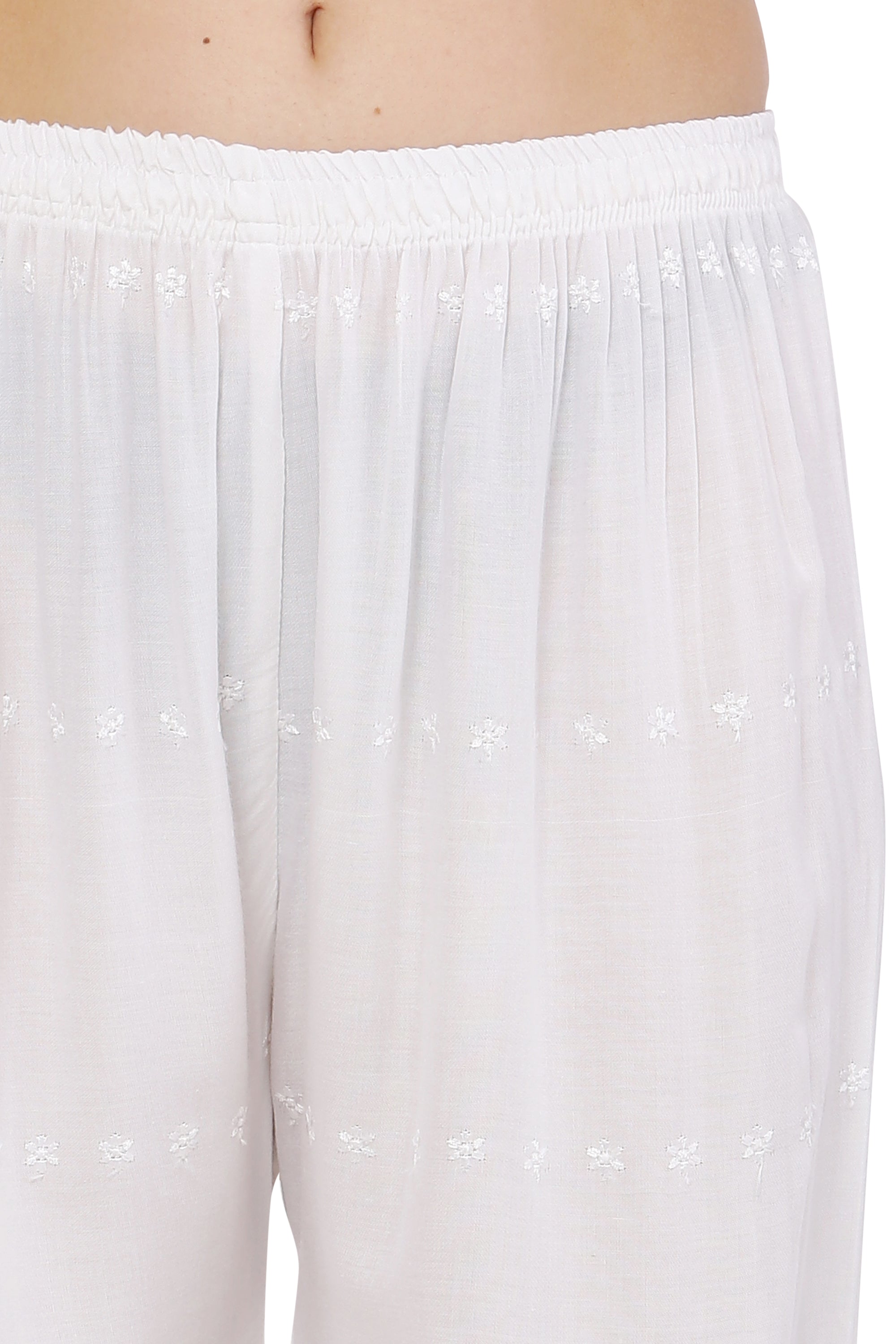 PAVONINE White Color Half Schiffli Chikankari Cotton Fabric Sharara For Women - Distacart