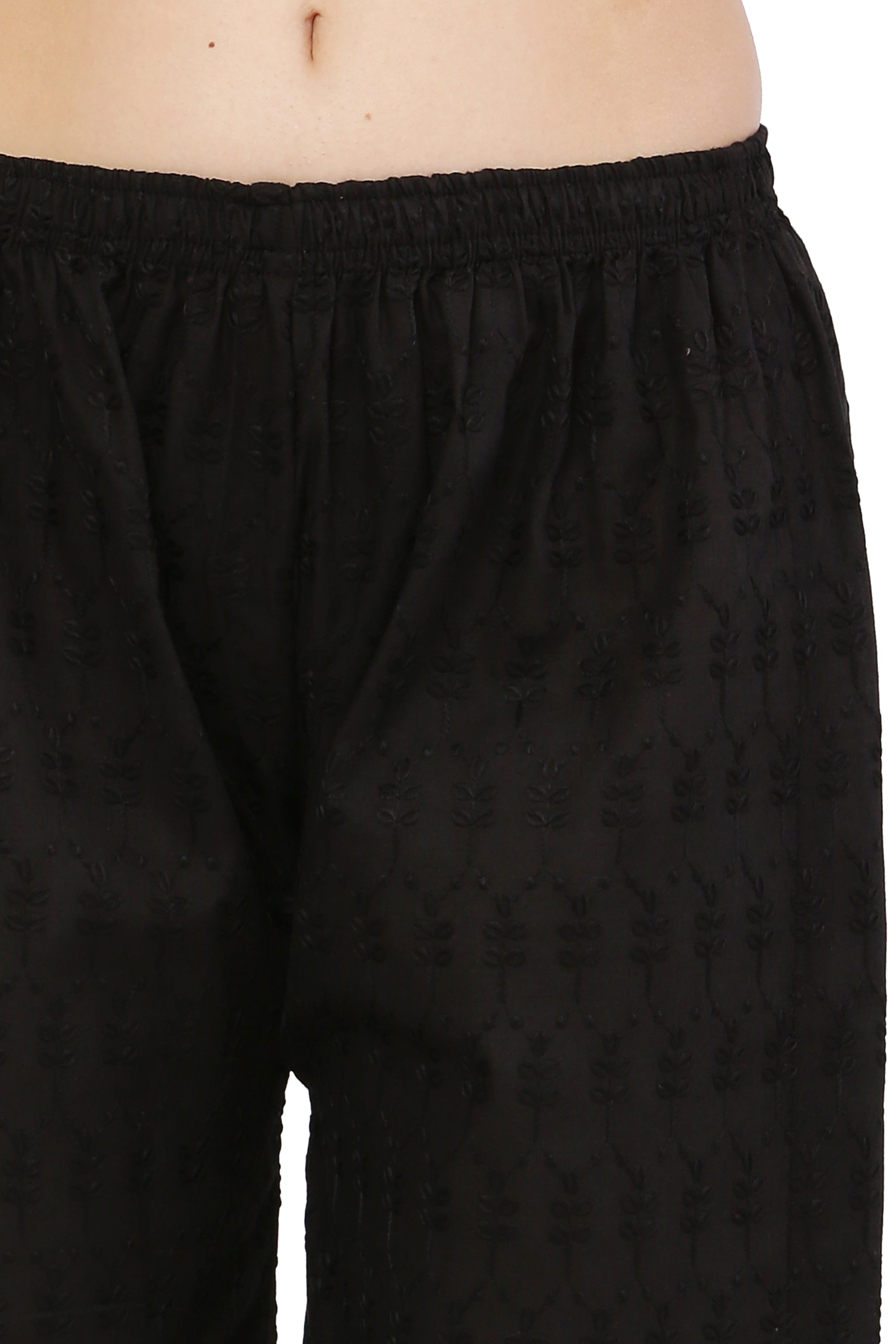 PAVONINE Black Color Half Schiffli Chikankari Cotton Fabric Sharara For Women - Distacart