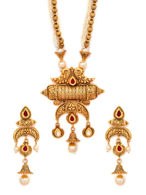 Rubans Women Gold-Plated & White Pearl-Embellished Jewellery Set - Distacart