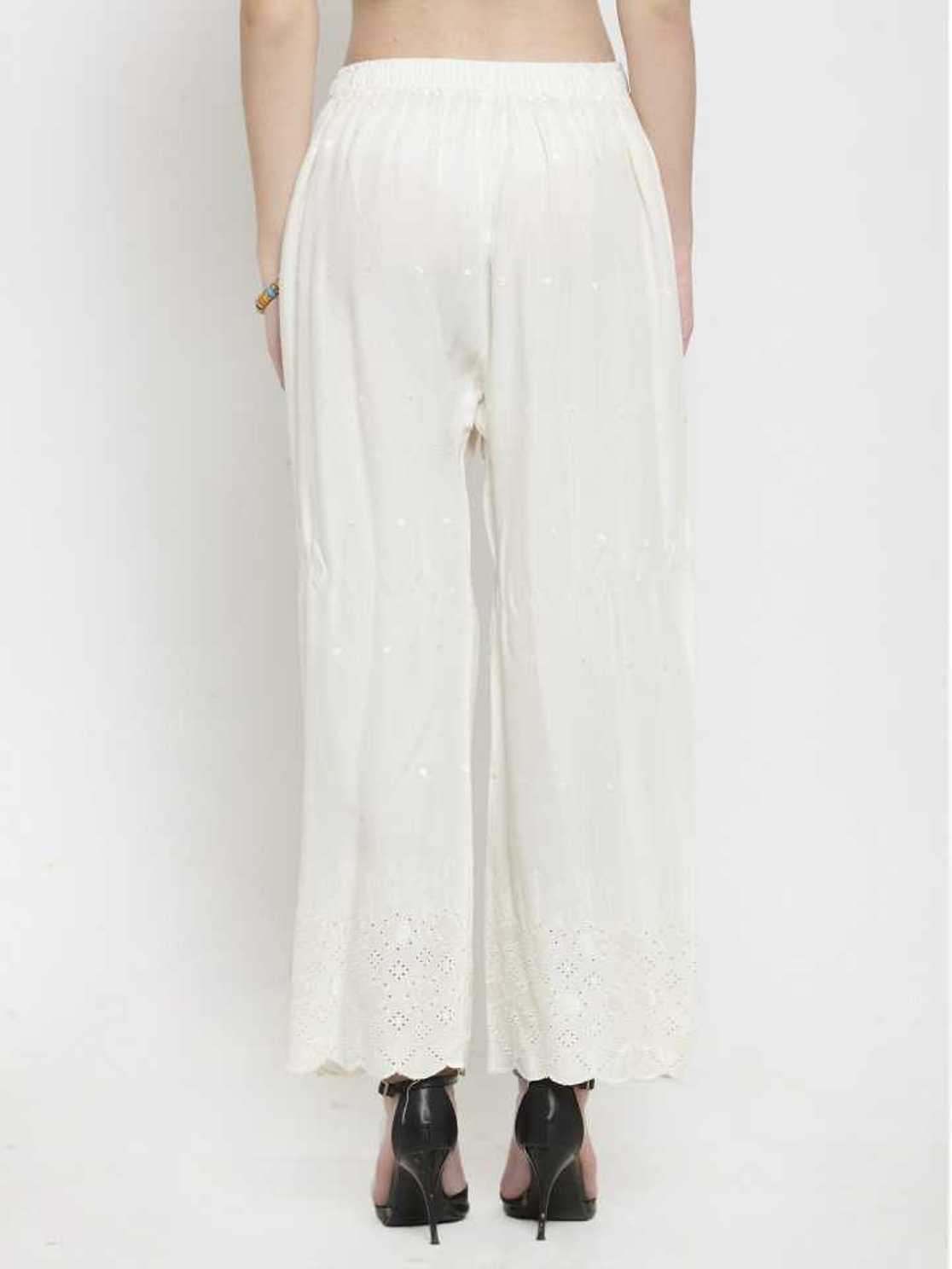PAVONINE Off-White Color Half Schiffli Chikankari Cotton Fabric Sharara For Women - Distacart