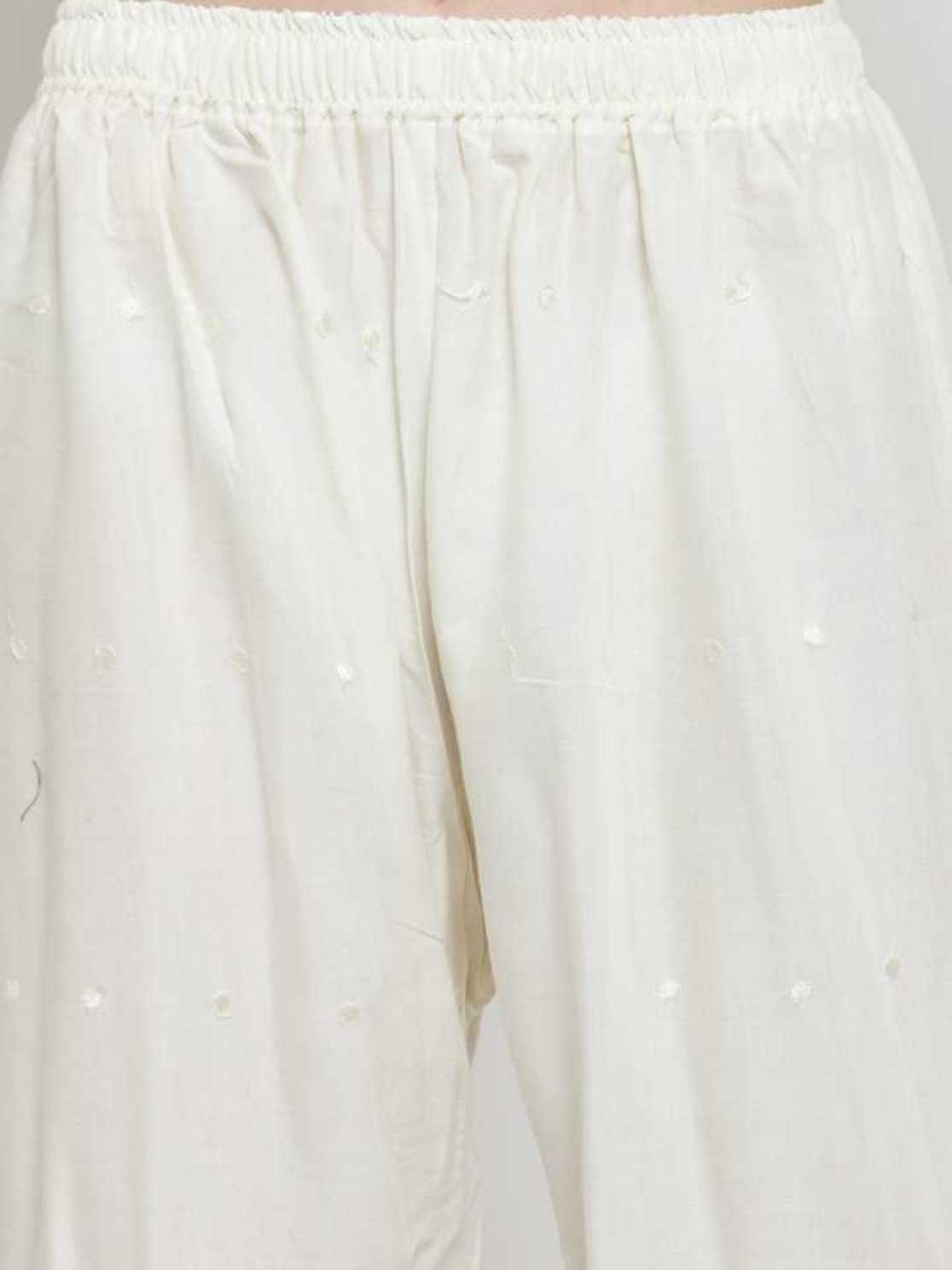 PAVONINE Off-White Color Half Schiffli Chikankari Cotton Fabric Sharara For Women - Distacart