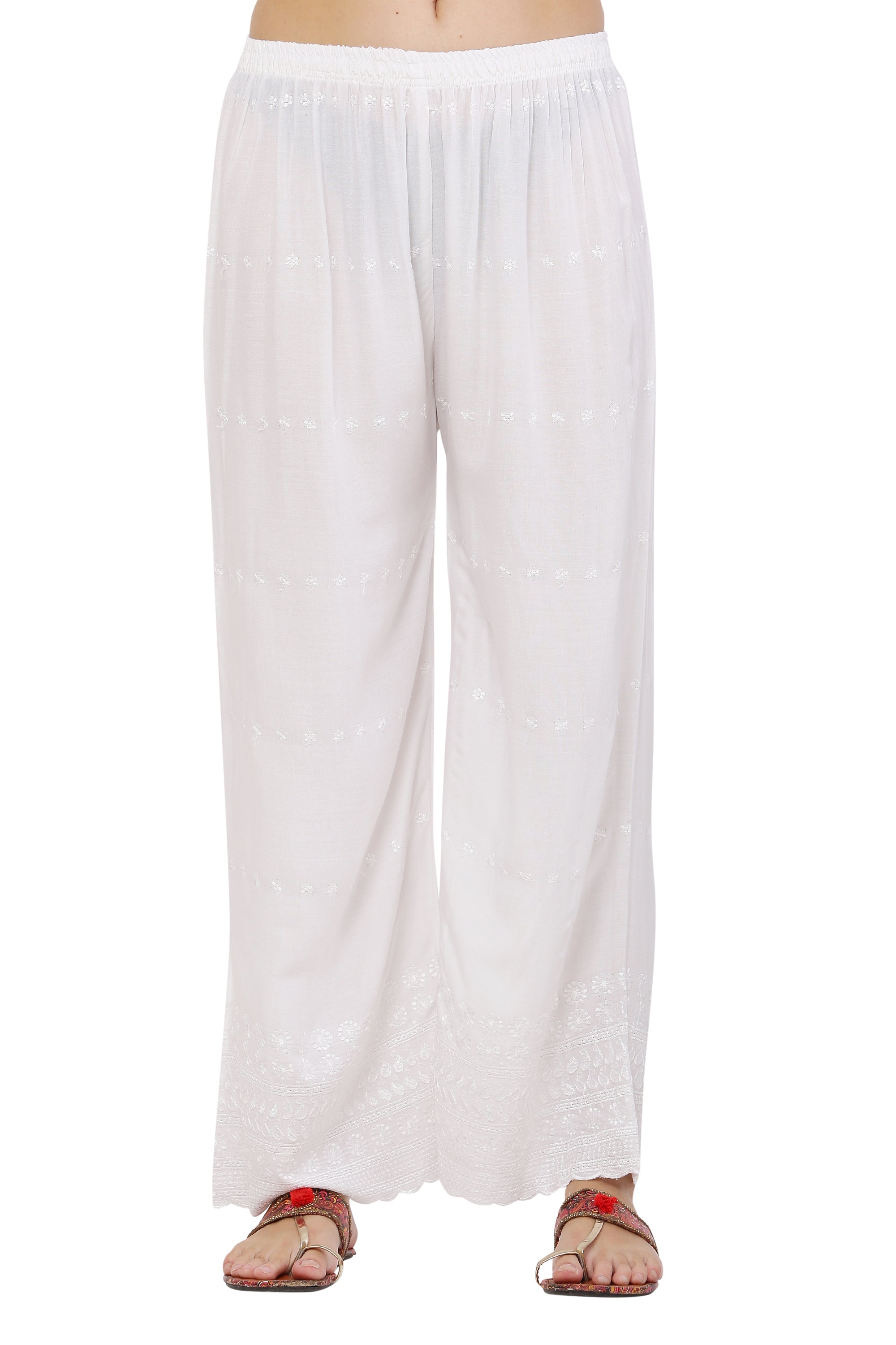 PAVONINE White Color Half Schiffli Chikankari Cotton Fabric Sharara For Women - Distacart