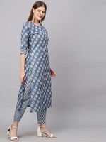 Thumbnail for Kalini Women Blue Printed Straight Kurta with Trousers - Distacart