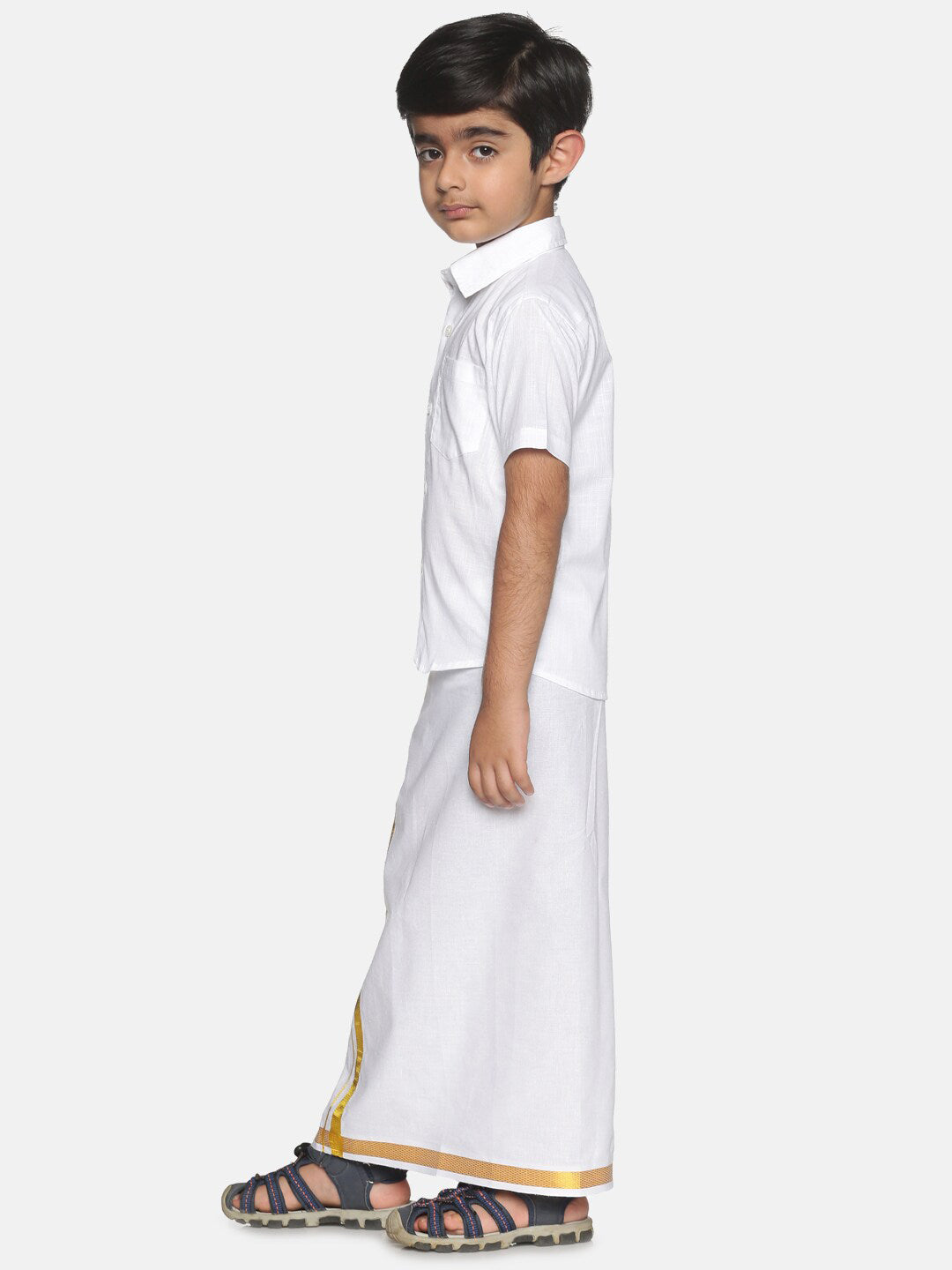 Sethukrishna Boys White & Gold-Toned Shirt with Dhoti - Distacart