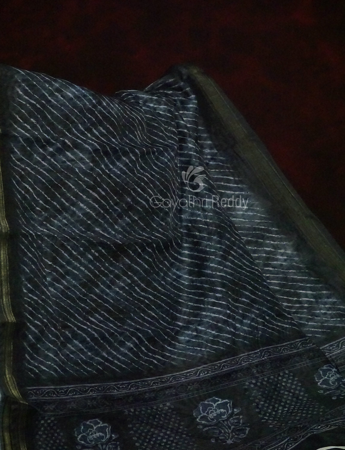 Slate Black Colour Leheriya Design Semi Chanderi Saree By Gayathri Reddy Designer Studio - Distacart