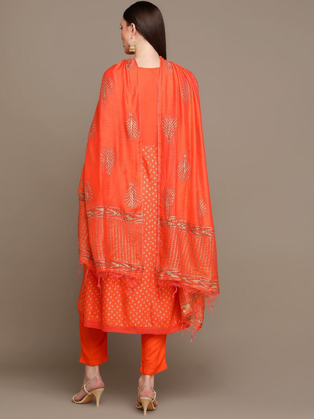 HERE&NOW Ethnic Motifs Embroidered Mirror Work Anarkali Kurta with Trousers & Dupatta - Distacart