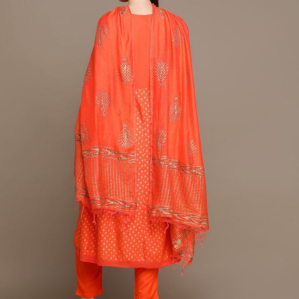 HERE&NOW Ethnic Motifs Embroidered Mirror Work Anarkali Kurta with Trousers & Dupatta - Distacart