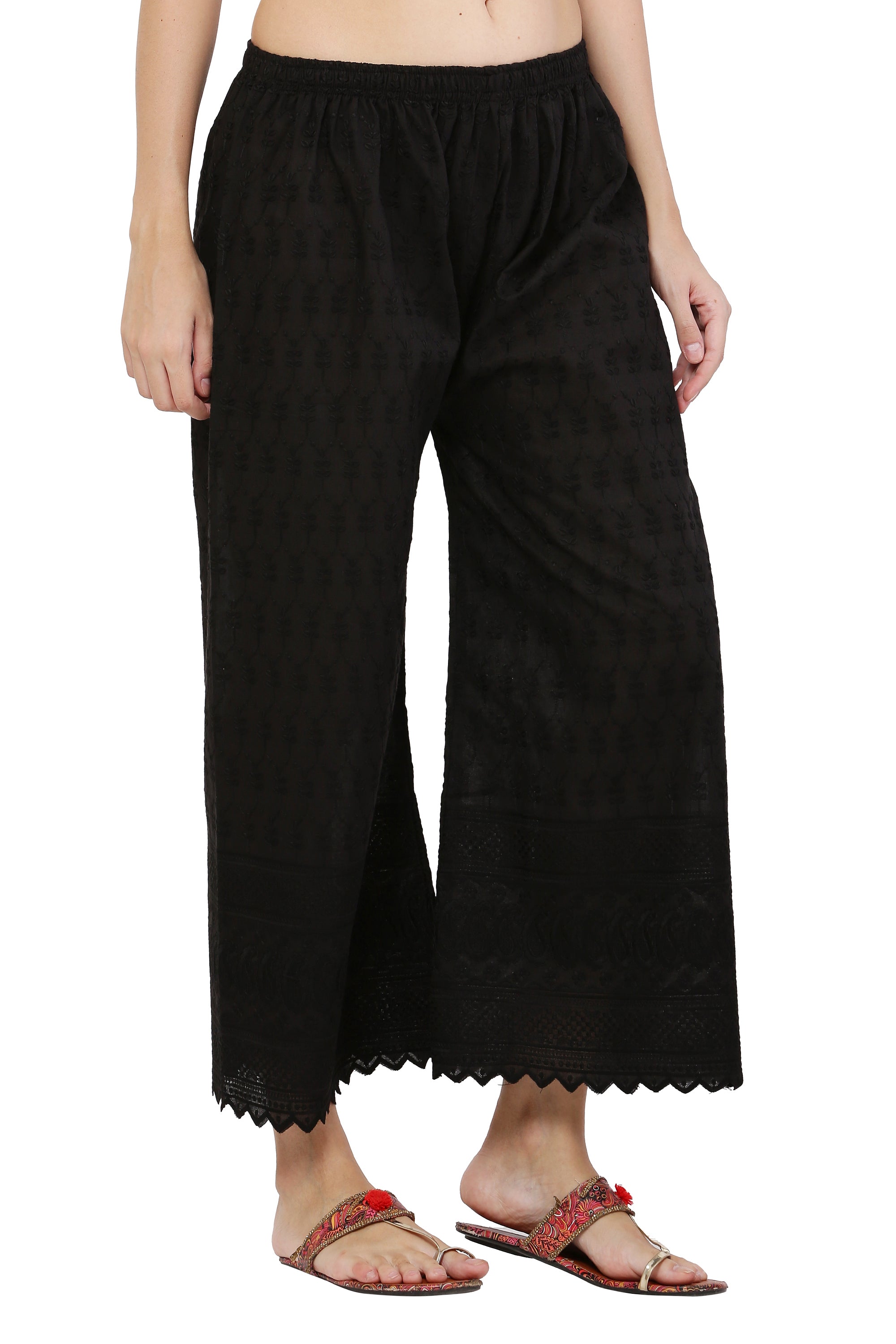 PAVONINE Black Color Full Chikankari Cotton Fabric Palazzo For Women - Distacart