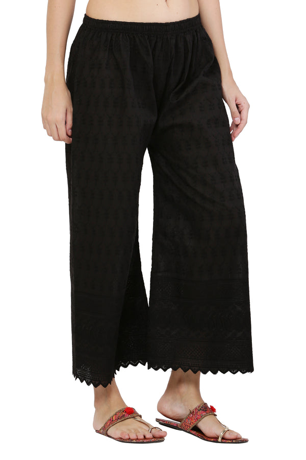 PAVONINE Black Color Full Chikankari Cotton Fabric Sharara For Women - Distacart