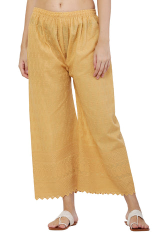 PAVONINE Beige Color Full Chikankari Cotton Fabric Palazzo For Women - Distacart