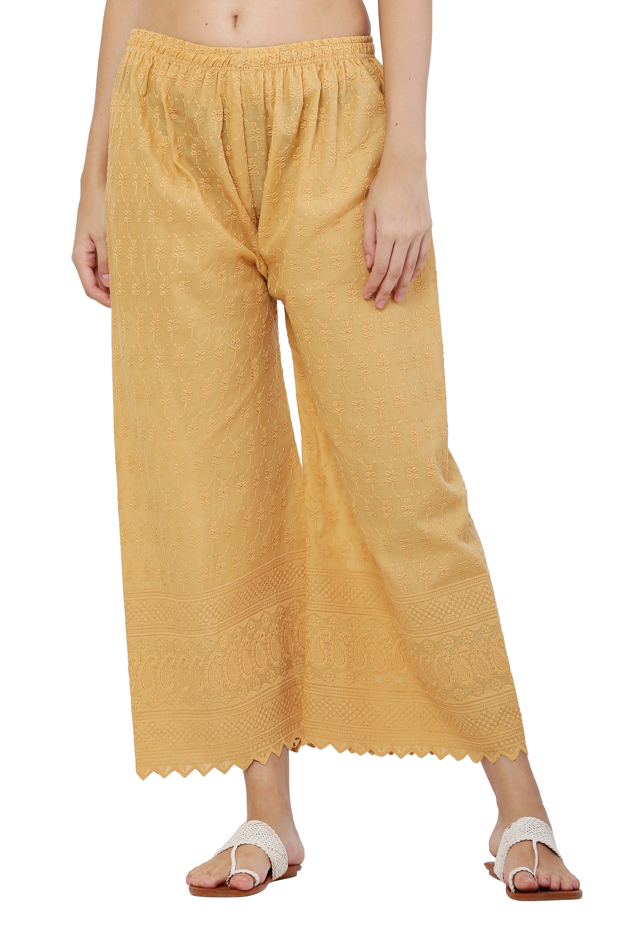 PAVONINE Beige Color Full Chikankari Cotton Fabric Sharara For Women - Distacart