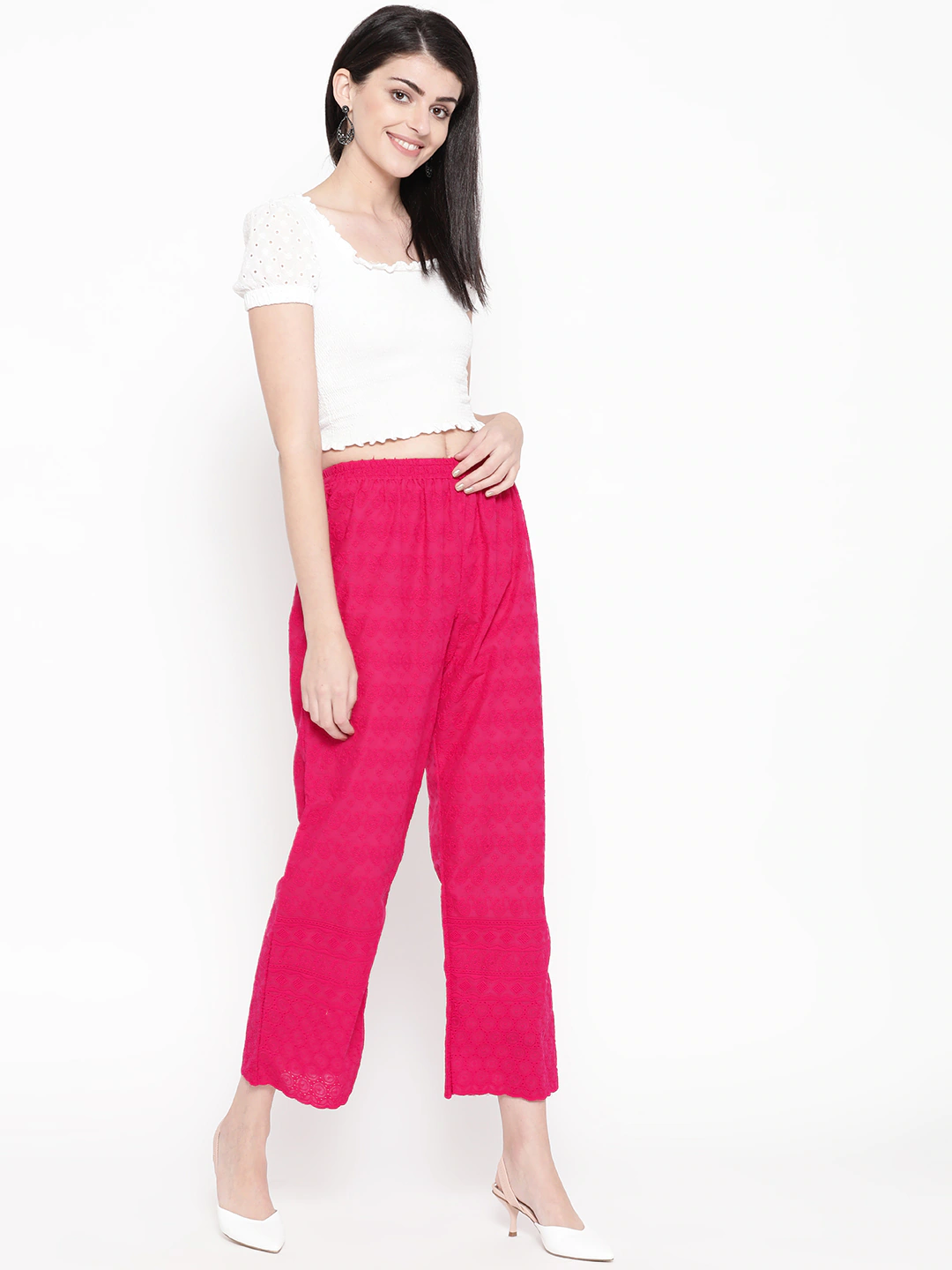 PAVONINE Rani Color Full Chikankari Cotton Fabric Palazzo For Women - Distacart