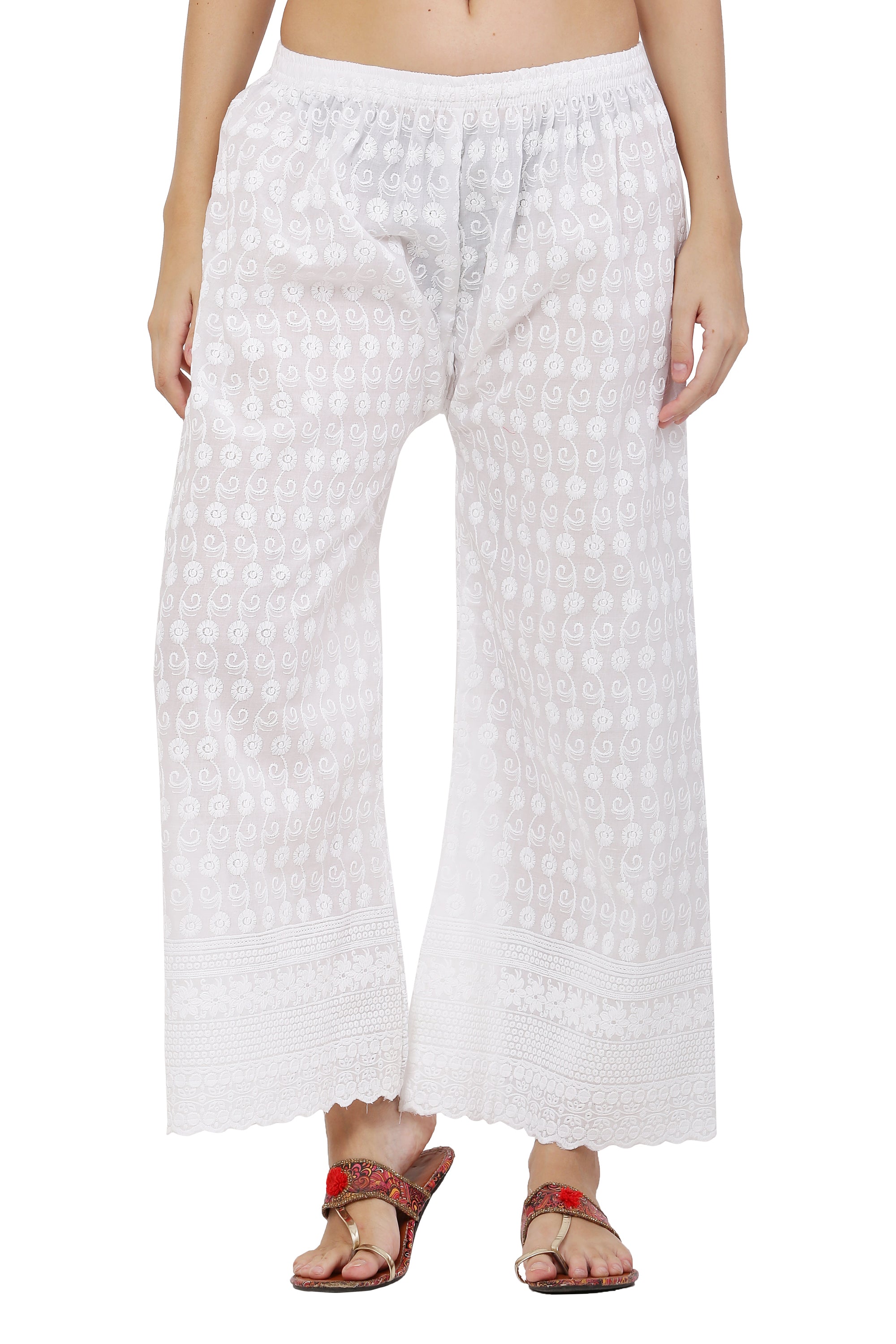 PAVONINE White Color Full Chikankari Cotton Fabric Palazzo For Women - Distacart