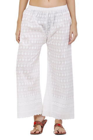 PAVONINE White Color Full Chikankari Cotton Fabric Palazzo For Women - Distacart