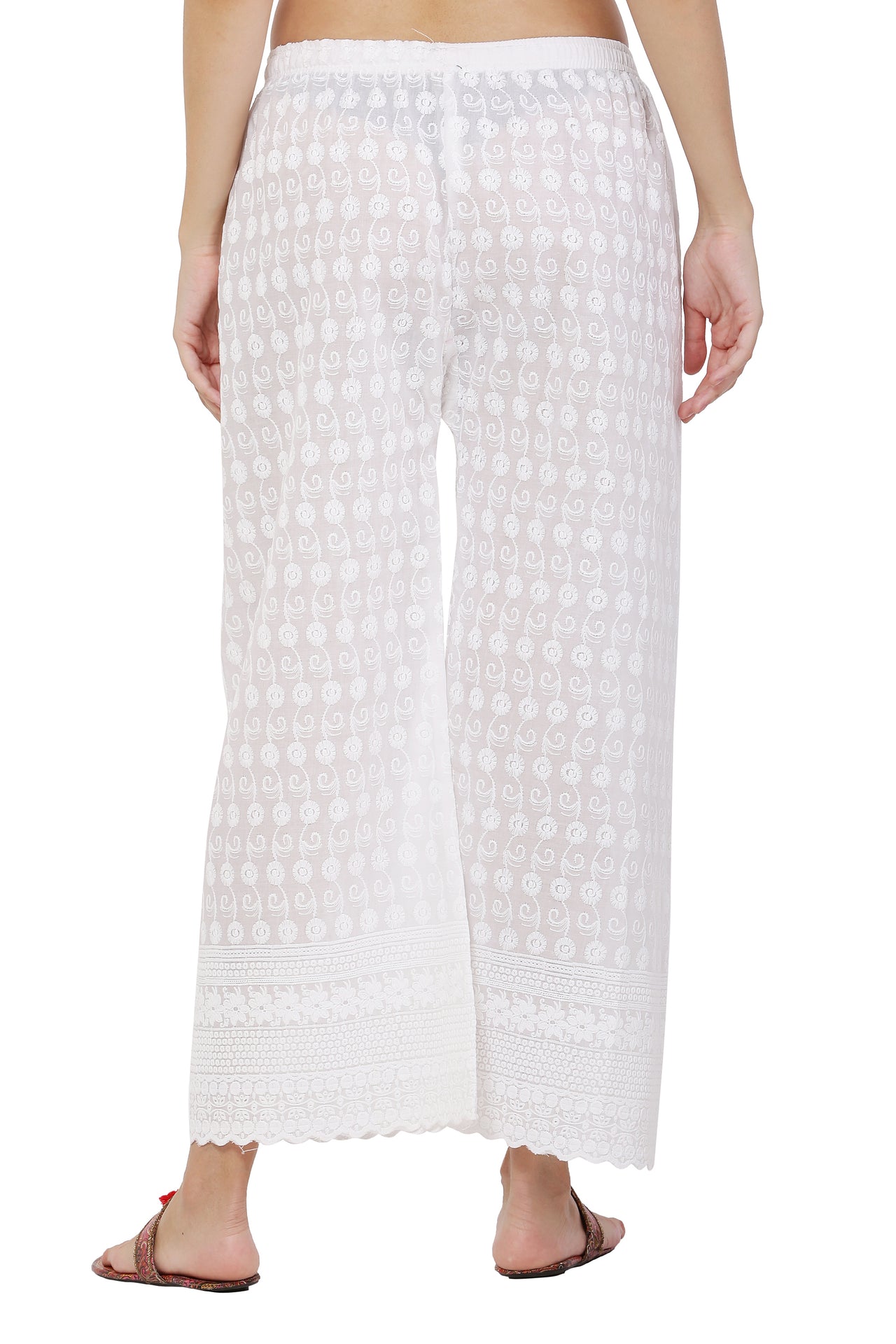 PAVONINE White Color Full Chikankari Cotton Fabric Palazzo For Women - Distacart