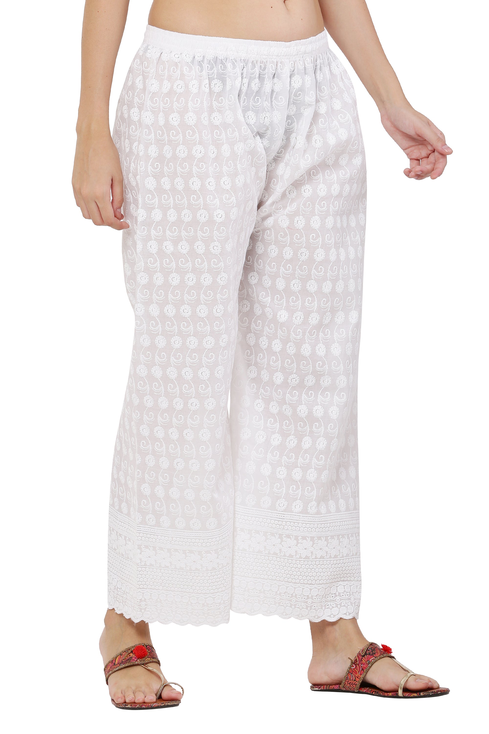 PAVONINE White Color Full Chikankari Cotton Fabric Sharara For Women - Distacart