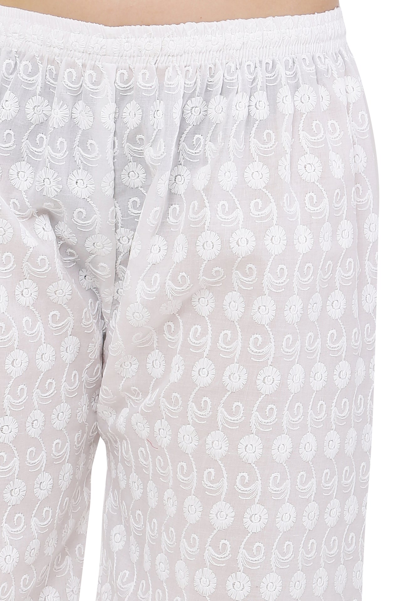 PAVONINE White Color Full Chikankari Cotton Fabric Palazzo For Women - Distacart