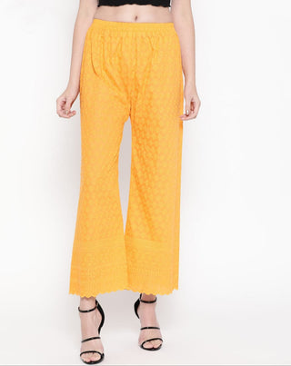 PAVONINE Yellow Color Full Chikankari Cotton Fabric Palazzo For Women - Distacart