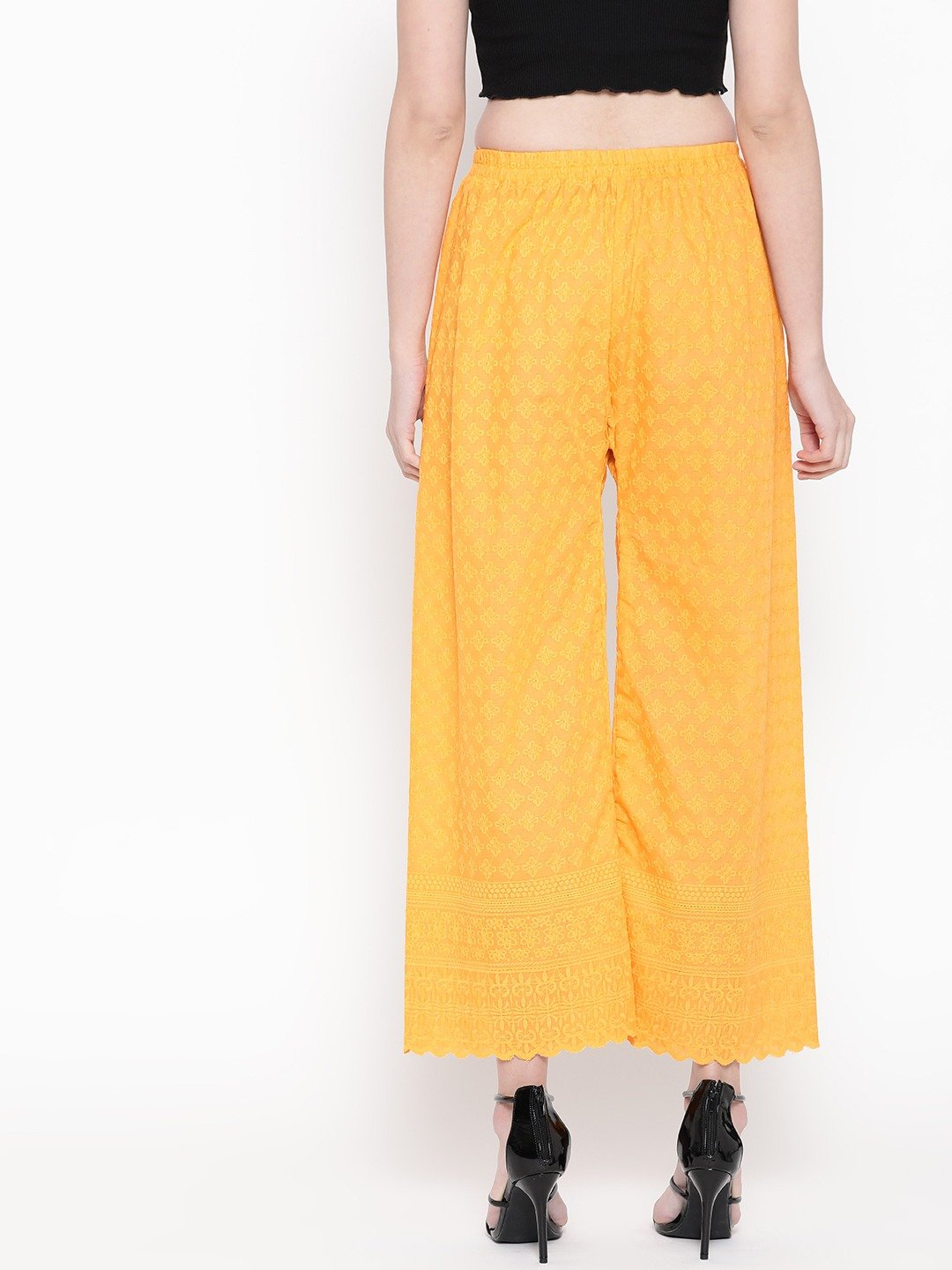 PAVONINE Yellow Color Full Chikankari Cotton Fabric Sharara For Women - Distacart