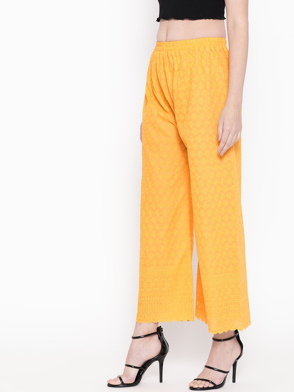 PAVONINE Yellow Color Full Chikankari Cotton Fabric Sharara For Women - Distacart
