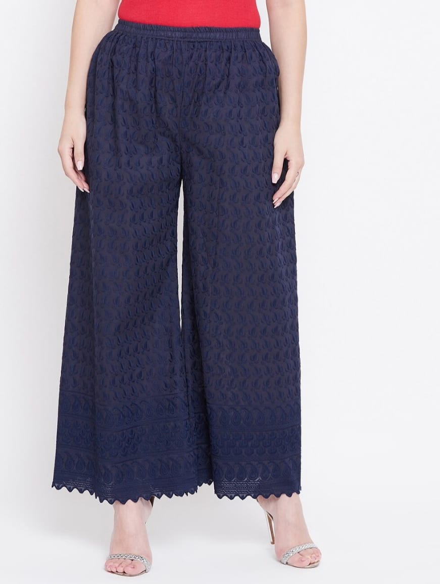 PAVONINE Navy Blue Color Full Chikankari Cotton Fabric Sharara For Women - Distacart