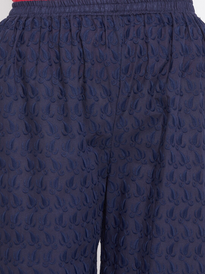 PAVONINE Navy Blue Color Full Chikankari Cotton Fabric Palazzo For Women - Distacart