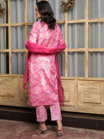 Thumbnail for Sangria Pink Ethnic Motifs Printed Pure Cotton Kurta Set - Distacart