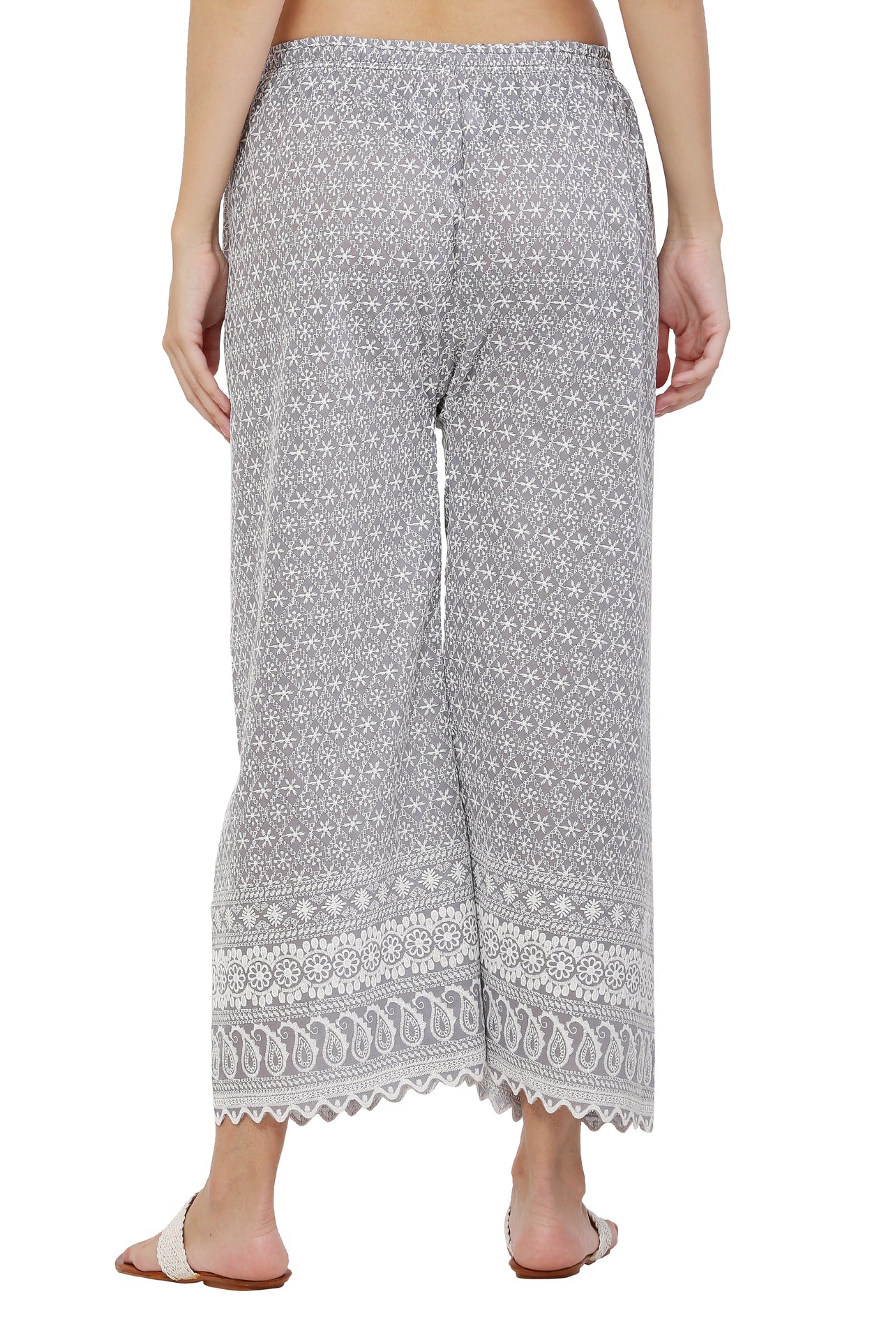 PAVONINE Grey Color Full Thread Chikankari Cotton Fabric Palazzo For Women - Distacart