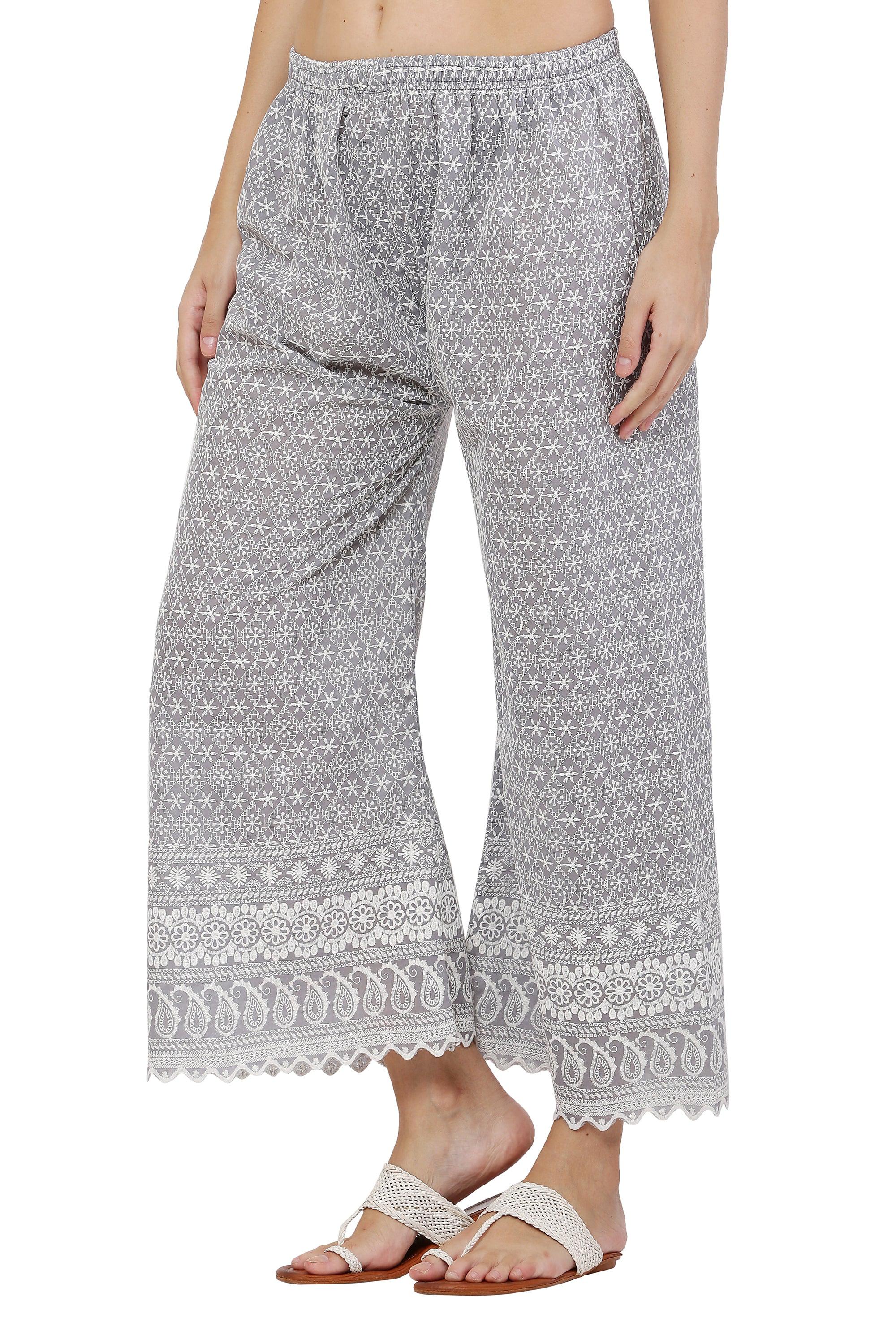 PAVONINE Grey Color Full Thread Chikankari Cotton Fabric Palazzo For Women - Distacart