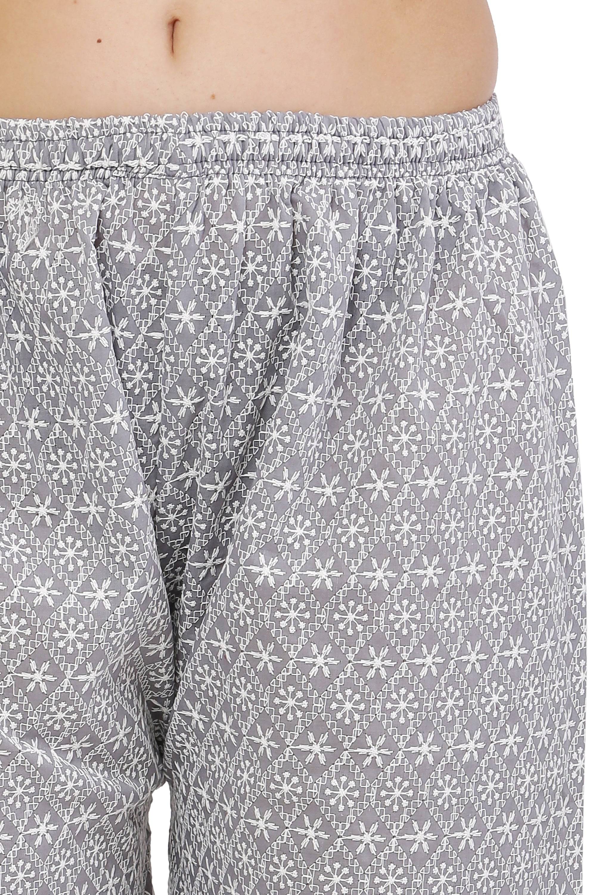 PAVONINE Grey Color Full Thread Chikankari Cotton Fabric Sharara For Women - Distacart