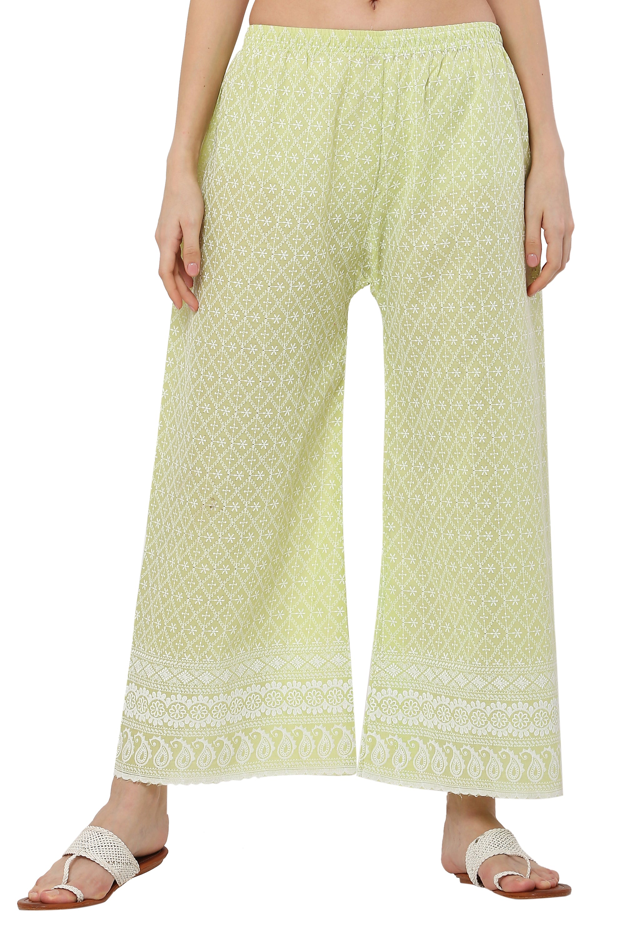 PAVONINE Lemon Color Full Thread Chikankari Cotton Fabric Palazzo For Women - Distacart